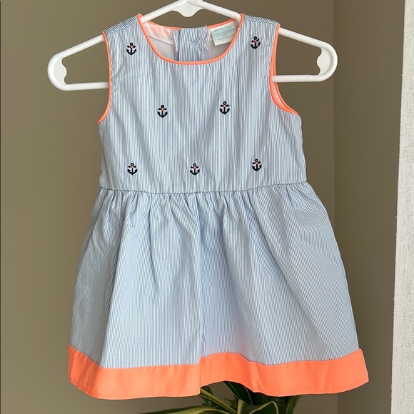 Edgehill Collection Nautical Striped Blue  White Peach Dress Baby Girl 9 months - Picture 2 of 6